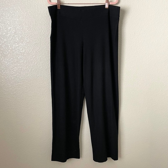 Eileen Fisher Pants Womens Medium Black Washable Crepe Wide Leg Pull On Minimal - Picture 3 of 11